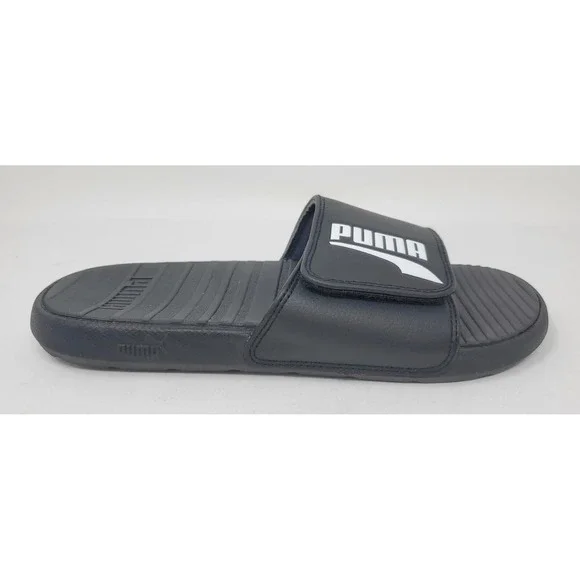 Puma Men's Cool Cat V Slides Black & White Hook/Loop Closure Size 7M Exc Cond