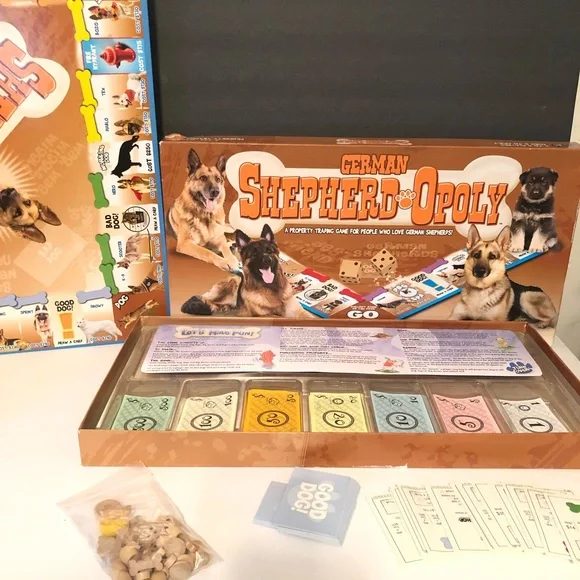 German Shepard Opoly Late for the Sky Tail Wagging Dog Property Board Game