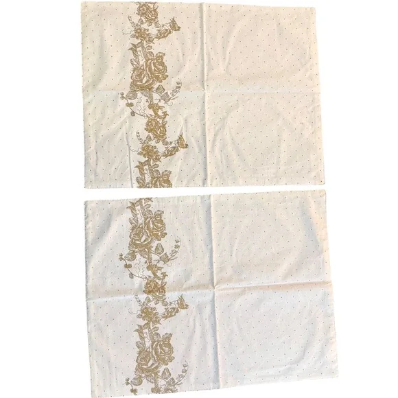 S & S Brands Floral‎ Polka Dot Cotton Placemats Set of 2 White Gold 2006