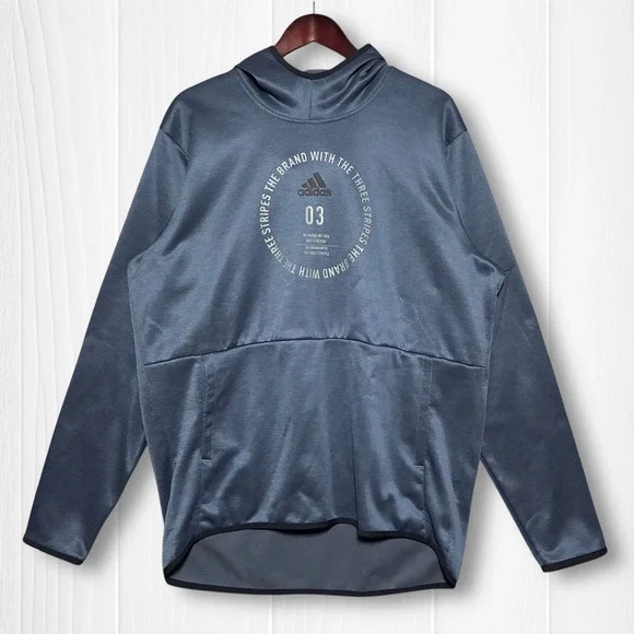 Adidas Team Issue Badge of Sport‎ Tech Ink Graphic Pullover Hoodie Mens XL Blue