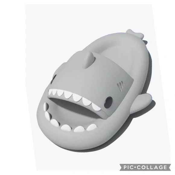 SHARK SLIDES SLIPPERS ANTI-SLIP THICK SOLE BEACH CLOUD CUSHIONED SHOWER