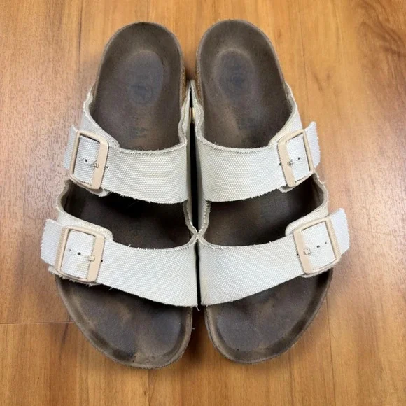 Birkenstock Arizona Canvas Sandals Cream Off White Mens 41 US 8-8.5 Slide Cork