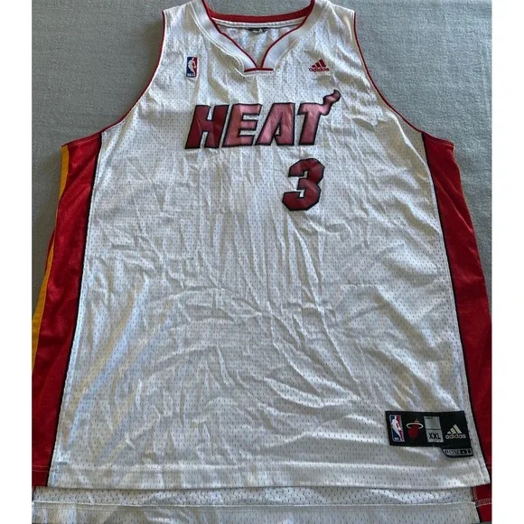 Adidas NBA Miami Heat Dwyane Wade 3 Jersey White Mesh XXL +2 Length Mens **READ*