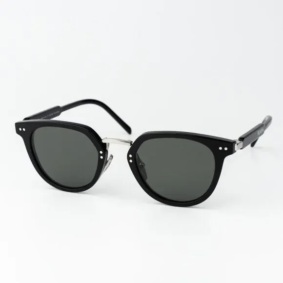 Prada Women Sunglasses Black Green Polarized Oval PR17YS 1AB03R BRAND NEW