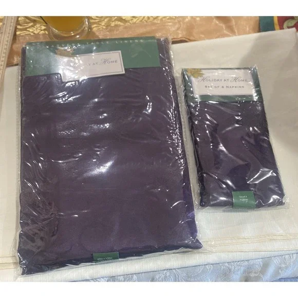Harvest‎ Table Cloth & 4 Napkins Linens Purple Holiday At Home 60