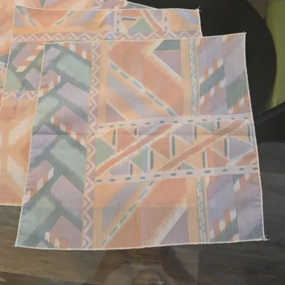 VTG Tribal Ikat‎ Style Fabric Napkins Set Of 6 Peach & Pastel Colors 14.5