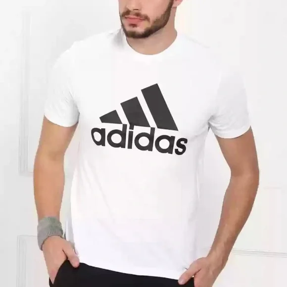 Adidas Men Sporty Round Neck Cotton Blend White T-Shirt
