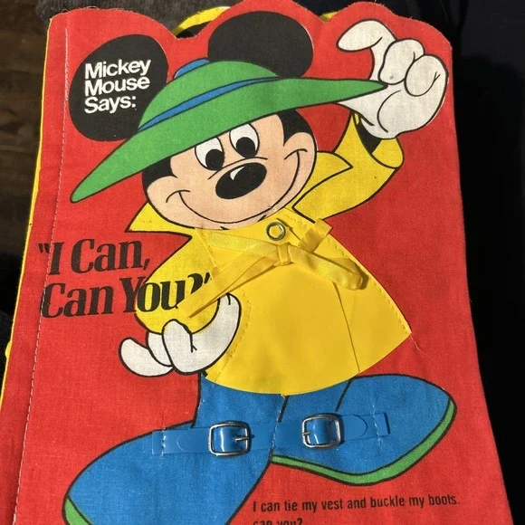 Vintage Mickey Mouse Says I Can Can You Cloth Walt Disney Book 1982 Collectible