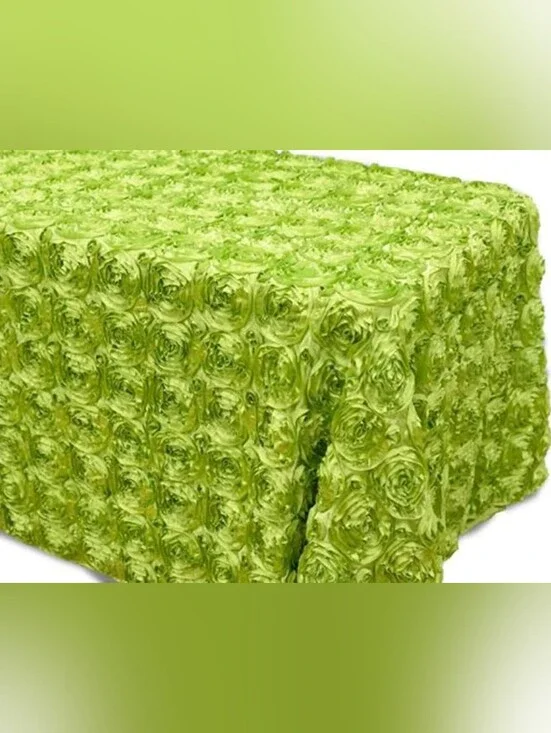 Elegant Apple Green Rosette Rectangle Tablecloth Satin Rose Pattern  90x156