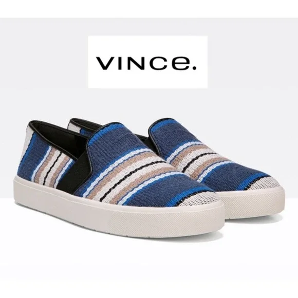 Vince Blair Women's 7.5 Blue Stripe Slip on Fabric Sneakers Loafers Canvas‎ NWOT