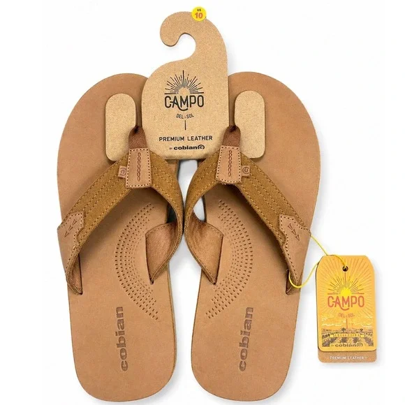 Cobian Lazo Campo Del Sol Mens Tan Premium Leather Flip Flop Sandals Size 10 NEW