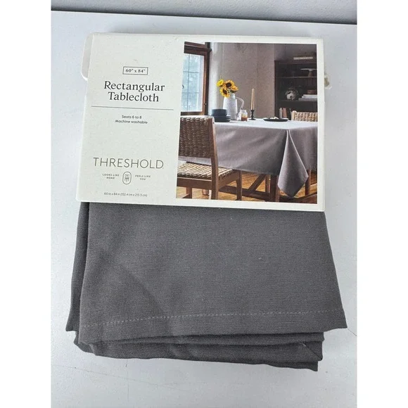 Threshold Rectangular Tablecloth Gray 60x84 Seats 6-8 Cotton Blend NEW