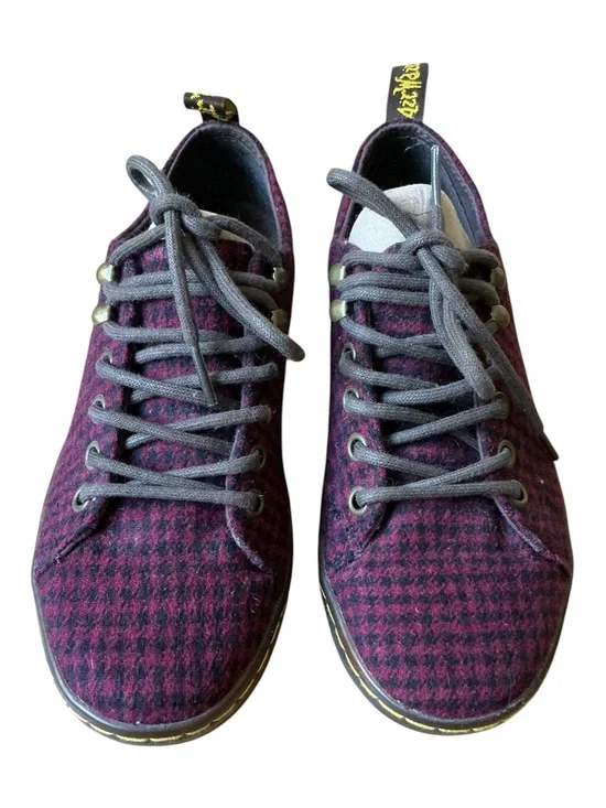 Dr Martens Samira Low Top Wool Shoes Size 6O Oxblood Houndstooth Lace-Up