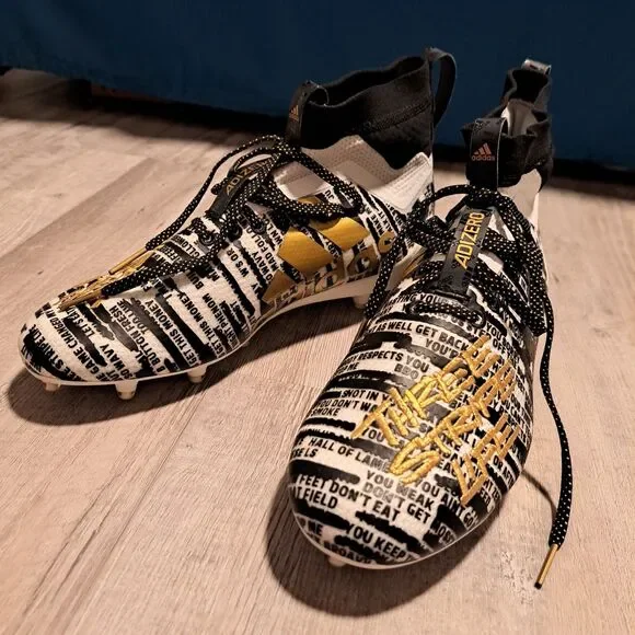 ADIDAS Adizero 8.0‎ White Black Metallic Gold Molded Football Cleats Size 10.5