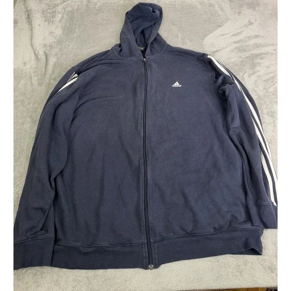 Vintage Y2K Adidas Full Zip Hoodie Men's Size 2XL Blue 3 Stripe