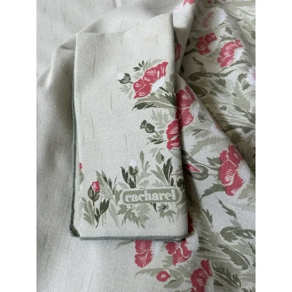 Vintage CACHAREL  Linen TableCloth Rectangle 100x54 12 Napkins Poppies French