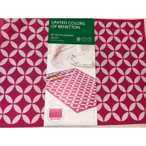 BENETTON set Of 4 Placemats Pink White 18