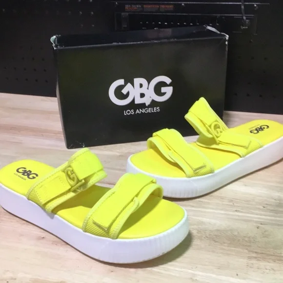 New WB Mens G by Guess Neon Yellow Slide Sandals