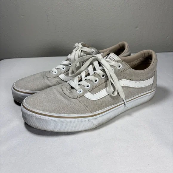 Vans Ward Low Top Sneakers Tan Canvas White Stripe Womens Skate Shoes
