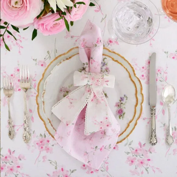 NWT LoveShackFancy Bow Napkin Rings Strawberry Basil Set of 4