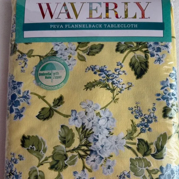 Waverly‎ Peva Flannel Back Tablecloth 52 x 52 Square Elizabeth Floral Yellow