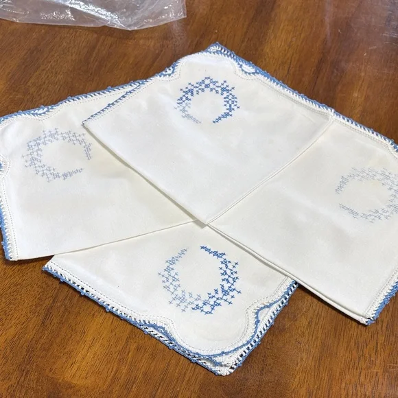 White and Blue Embroidered Napkins