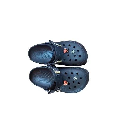Crocs Classic All-Terrain Clogs Black Adjustable Strap Mens 8 Womens 10 Charms