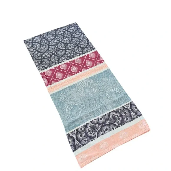 Anthropologie Peacock Floral Jacquard Cotton Table Runner 16x72 Multicolor Boho