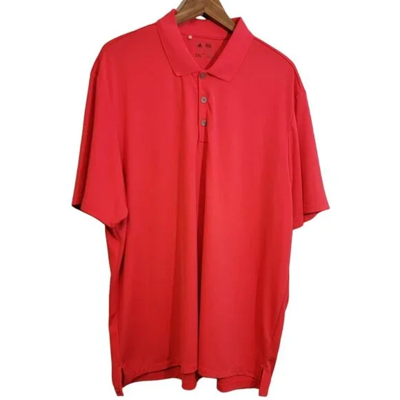Adidas Polo Shirt Red Short Sleeve Polyester Golf Stretch Mens‎ 2XL XXL EUC