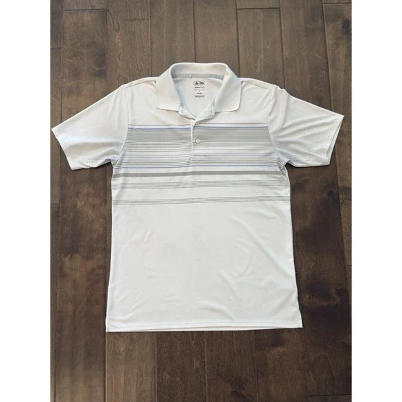 Adidas Golf Polo Climacool Shirt Men Sz S White Striped Performance Short Sleeve