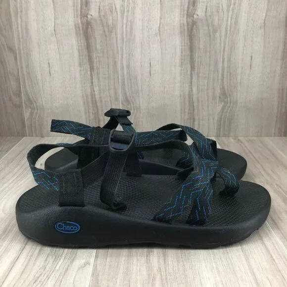 Chaco Sandals Mens 11 Black Blue Nylon Webbing Outdoor Waterproof Shoes