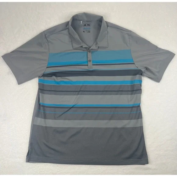 Adidas ClimaCool Golf Polo‎ Shirt Mens XL Gray Blue Stripe Short Sleeve
