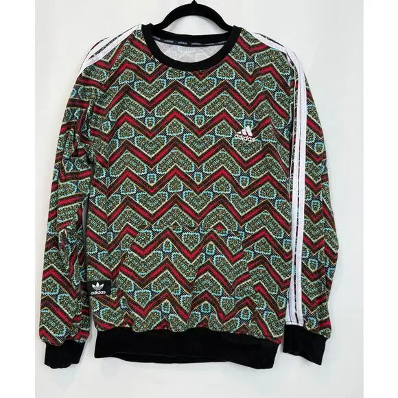 Adidas Originals Crewneck Sweatshirt Patterned Fabric Teal Aztec Trefoil
