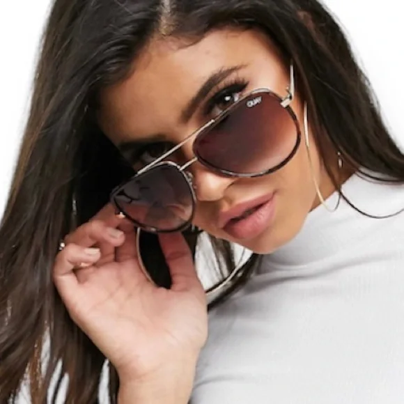QUAY All In Sunglasses Tortoise Frame Brown Gradient Lenses Aviators Unisex NWT