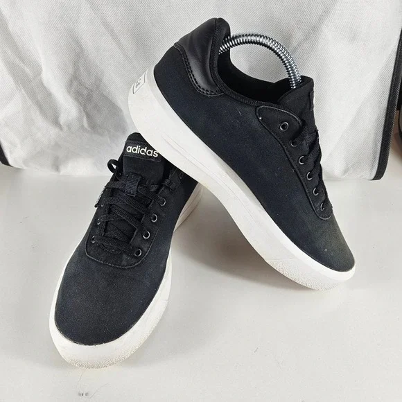Adidas Court Platform CLN Low Black White Canvas Sneakers GW6909 Womens 8