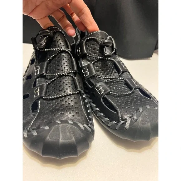 Black Leather Fisherman Sandals Mens Size 12.5 EU 48 Orthopedic Shoes Walk
