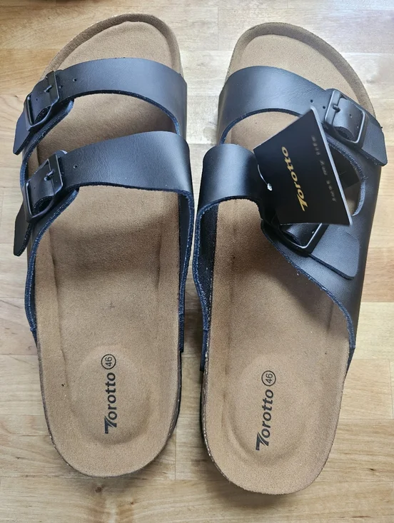 Men's Black Double-Buckle Slide Sandals