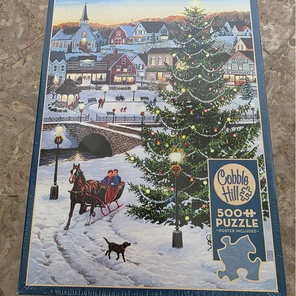 Cobble‎ Hill Village Tree 500 Piece Jigsaw Puzzle with Poster Included New