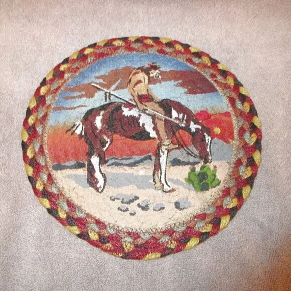 Native American End Of Trail Horse Placemat Earth Rugs Braided Jute Trivet 10”
