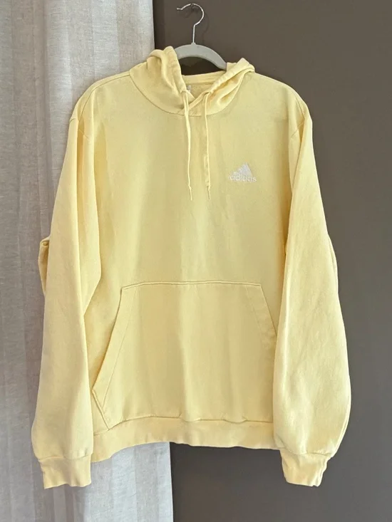 Adidas Yellow Hoodie Pullover Sweatshirt, Fleece, Soft Yellow, Size XL