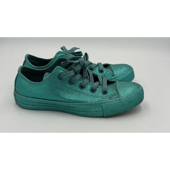 Converse Chuck Taylor All Star Low Teal‎ Green Glitter Sneakers Womens 6 164813C