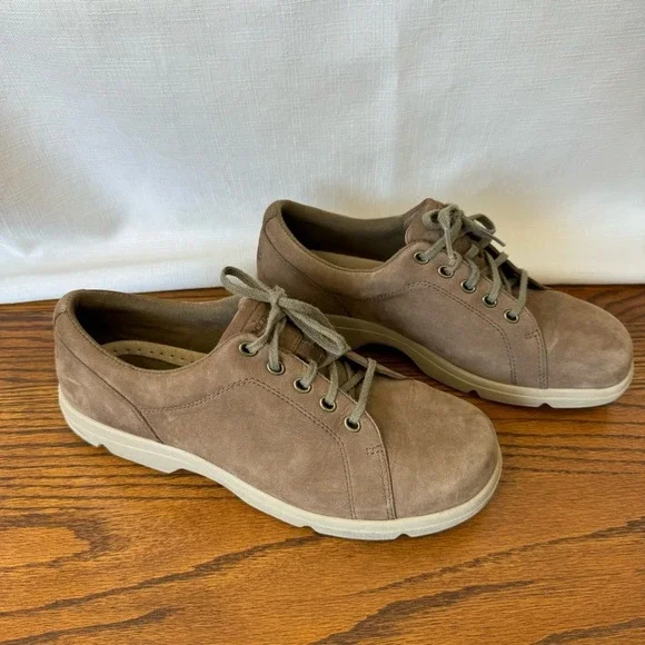 Rockport Womens Taupe Nubuck Leather Walking Shoes Lace Up Sneakers 7.5 M WW413