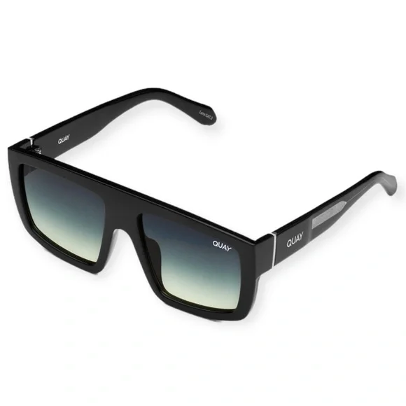 QUAY Get In Line Sunglasses Black Frame Green Smoke Gradient Lens Shield NWT