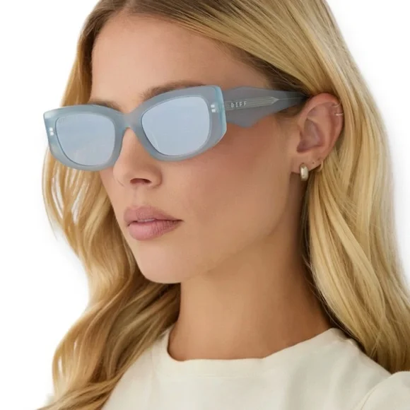 DIFF Astrid Deetz Sunglasses Beetlejuice Silver Blue Frame Dusty Silver Lens NWT