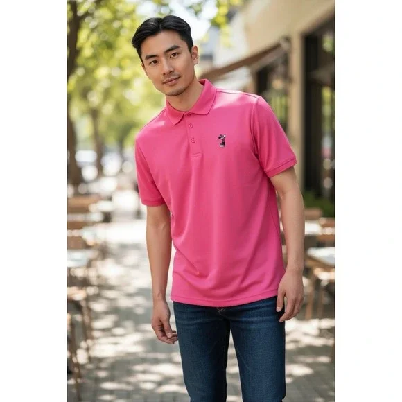 Adidas Polo Shirt Mens Medium Pink Performance Golf Disney Mickey Mouse