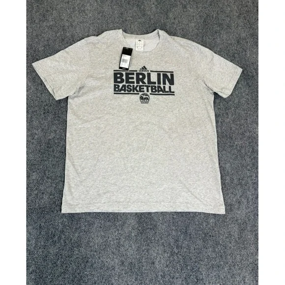 NWT Adidas Berlin Basketball Gray Tshirts Shortg Sleeve Cotton /Polyester Size L