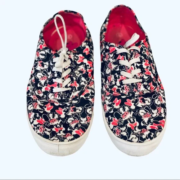 Disney Minnie Mouse Sneakers Shoes Black Pink White 9 Bow Keds Casual Mickey