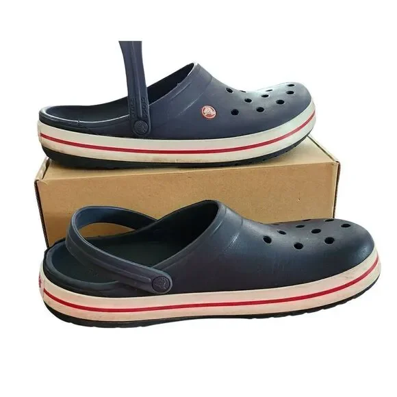 CROCS Iconic Comfort Shoe Blue, Red & White Striped Size 13