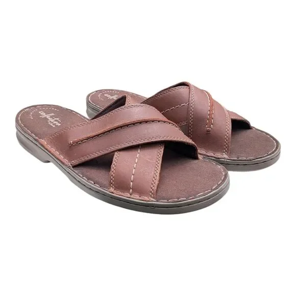 Clarks Collection Malone Cross Men’s Brown Leather Slide Sandals Size 9 Summer