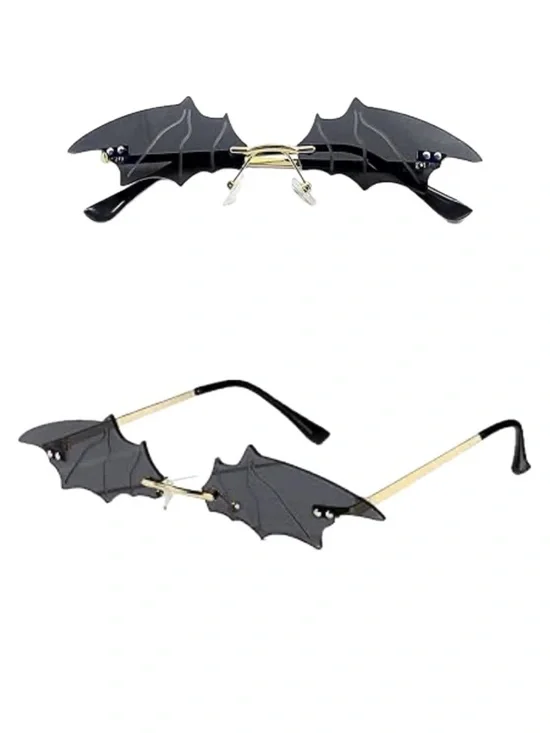 LASPOR | Bat Wing Rimless Novelty Sunglasses | Black & Metallic Gold Tone Unisex